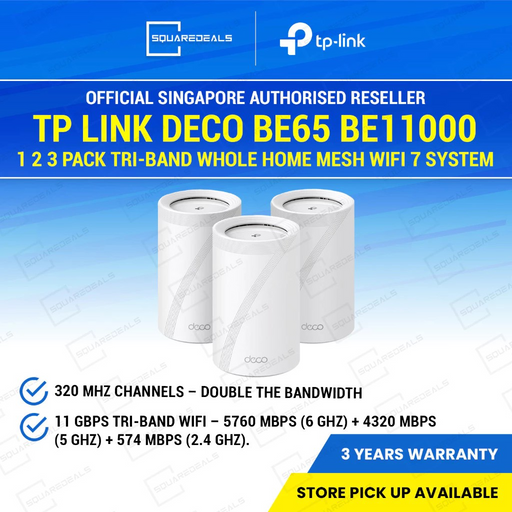 TP Link Deco BE65 BE11000 1 2 3 Pack Tri-Band Whole Home Mesh WiFi 7 System