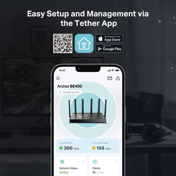 TP Link Archer BE400 BE6500 Dual-Band Wi-Fi 7 Router