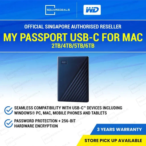 Western Digital WD My Passport 2TB 4TB 5TB 6TB USB C 3.2 Portable Hard Drive For Mac